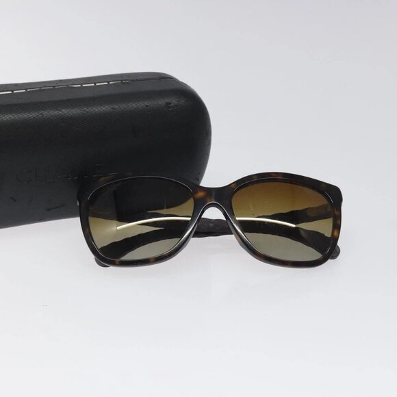 CHANEL Sunglasses Plastic Black CC Auth bs24534
